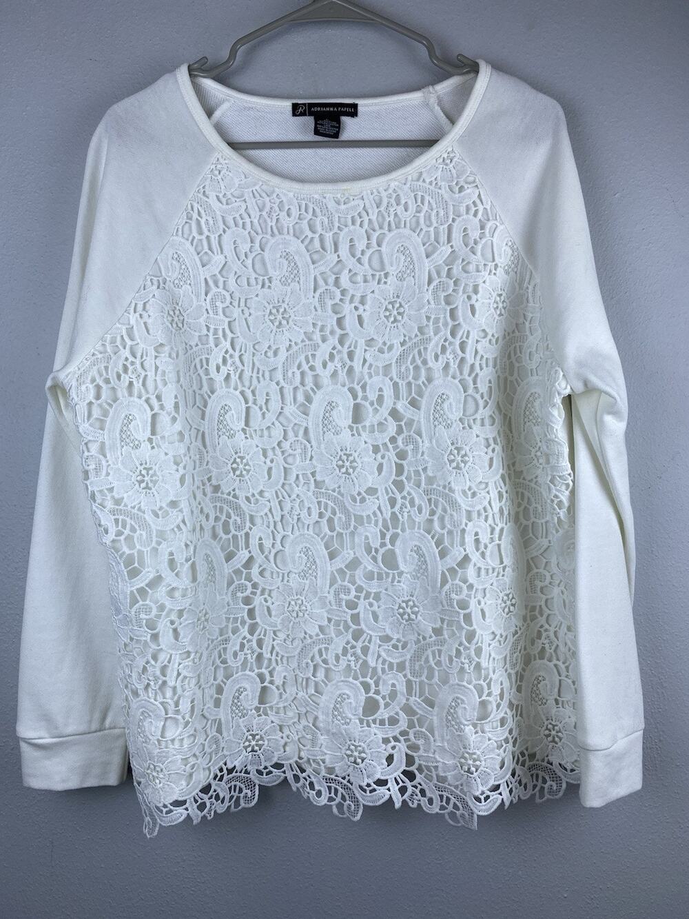 Adrianna Papell Sz Sm Crochet Lace Front LS White Versatile Casual Dress Top